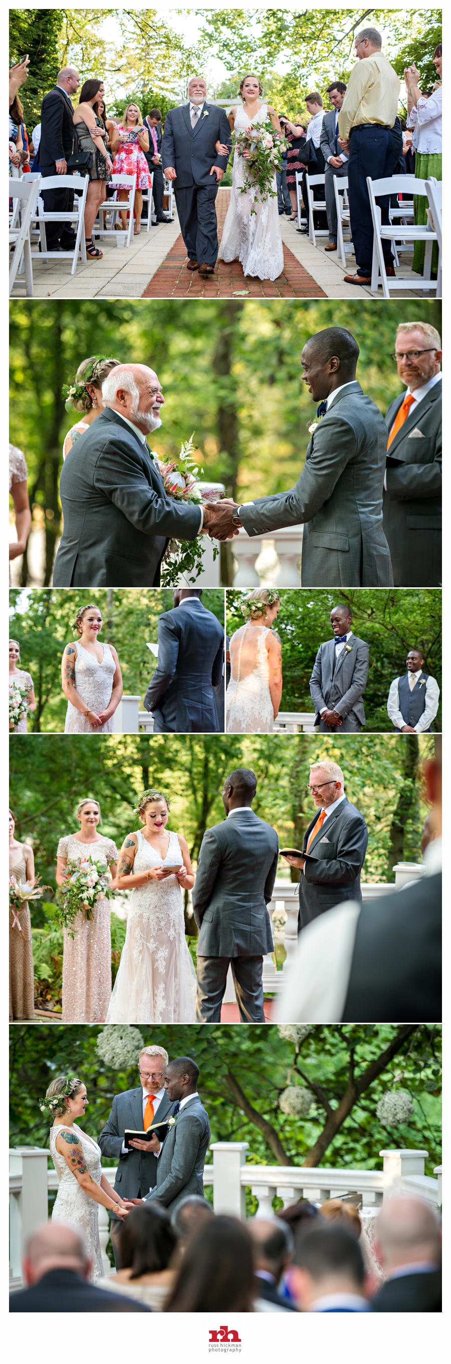 A couple get married outside at the elkridge furnace inn outside of baltimore, md.